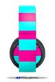 Vinyl Decal Skin Wrap compatible with Original Sony PlayStation 4 Gold Wireless Headphones Psycho Stripes Neon Teal and Hot Pink (PS4 HEADPHONES  NOT INCLUDED)