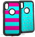 2x Decal style Skin Wrap Set compatible with Otterbox Defender iPhone X and Xs Case - Psycho Stripes Neon Teal and Hot Pink (CASE NOT INCLUDED)