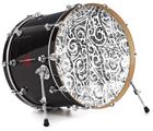 Decal Skin works with most 26" Bass Kick Drum Heads Folder Doodles White - DRUM HEAD NOT INCLUDED