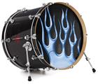 Decal Skin works with most 26" Bass Kick Drum Heads Metal Flames Blue - DRUM HEAD NOT INCLUDED