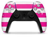 WraptorSkinz Skin Wrap compatible with the Sony PS5 DualSense Controller Psycho Stripes Hot Pink and White (CONTROLLER NOT INCLUDED)