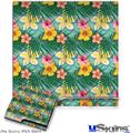 Decal Skin compatible with Sony PS3 Slim Beach Flowers 02 Seafoam Green