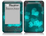 Bokeh Hearts Neon Teal - Decal Style Skin fits Amazon Kindle 3 Keyboard (with 6 inch display)