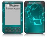 Bokeh Music Neon Teal - Decal Style Skin fits Amazon Kindle 3 Keyboard (with 6 inch display)