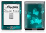 Bokeh Hearts Neon Teal - Decal Style Skin (fits 4th Gen Kindle with 6inch display and no keyboard)