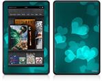 Amazon Kindle Fire (Original) Decal Style Skin - Bokeh Hearts Neon Teal