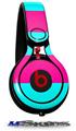 WraptorSkinz Skin Decal Wrap compatible with Beats Mixr Headphones Psycho Stripes Neon Teal and Hot Pink Skin Only (HEADPHONES NOT INCLUDED)